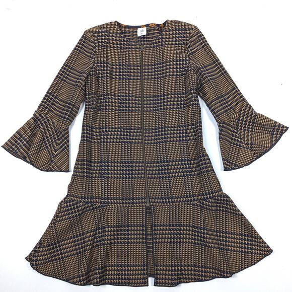 Cabi Jacket Women's Size XXS Flounce Brown Blue Tartan Plaid Bell Sleeves Ruffle - Picture 1 of 6